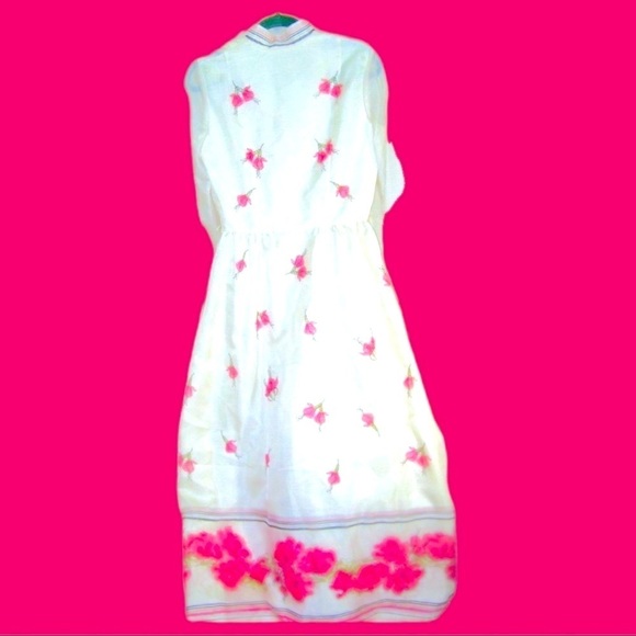 RARE Vintage 40s 50s Alfred Shaheen dress szM/L maxi grannycore silk chiffon vtg - Picture 3 of 10